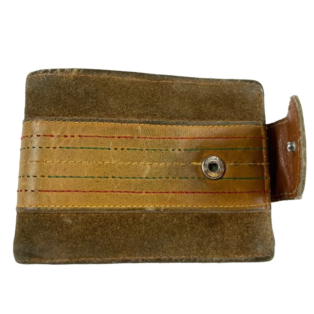 Vintage Genuine Leather Mens Wallet Single Bill Fold Snap Closure Change Pocket